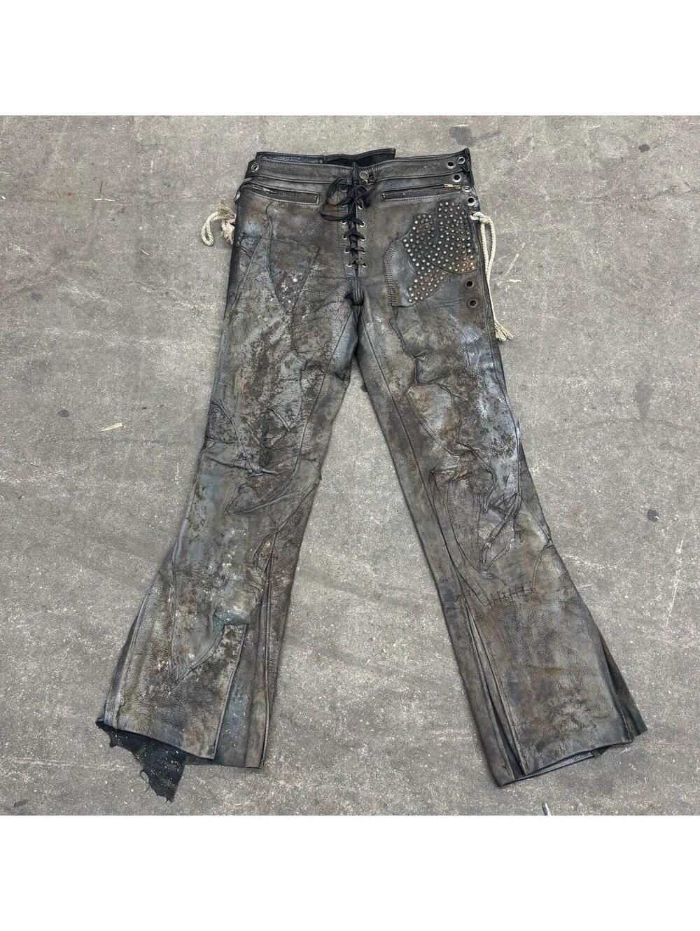 1/1 Custom Craftcollabo Post-Apocalyptic Studded Flare Leather Pants